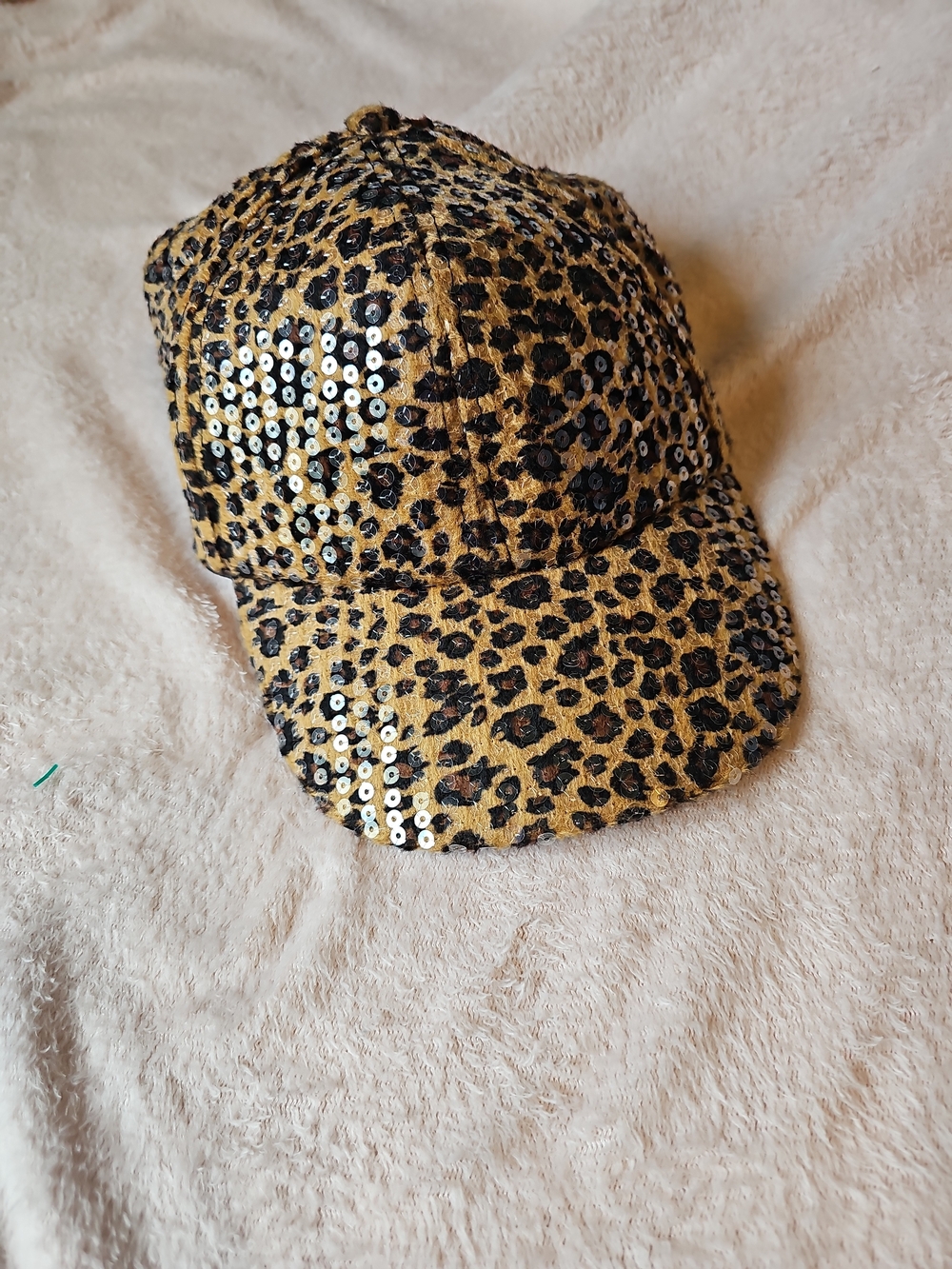 Leopard Print Sequin Baseball Cap - Gold Brown Black
